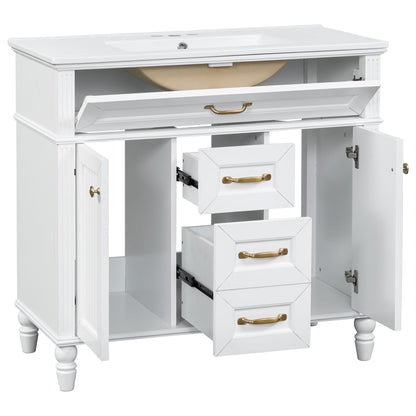 Bathroom Vanity With Sink, Flip-Out Top Drawer, Soft Close Doors, 2 Storage Drawers