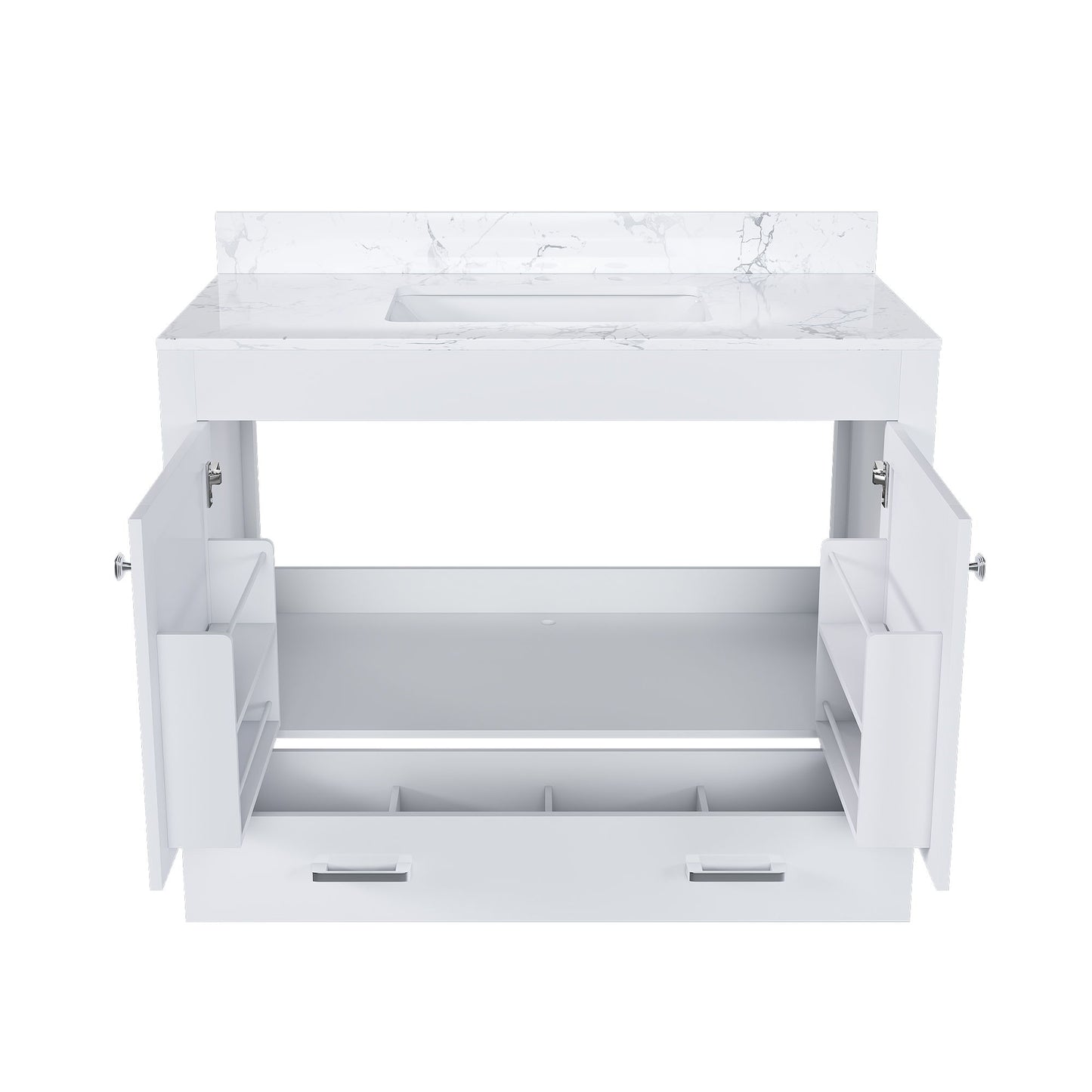 43" Bathroom Vanity With Artificial Marble Carrara Top Set, Multi Functional Bathroom Cabinet With Doors And Drawer - White