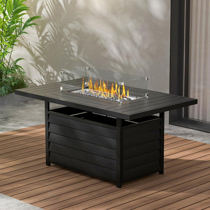 Rectangular Propane Fire Pit Table With Burner, Lava Rock, Waterproof Cover