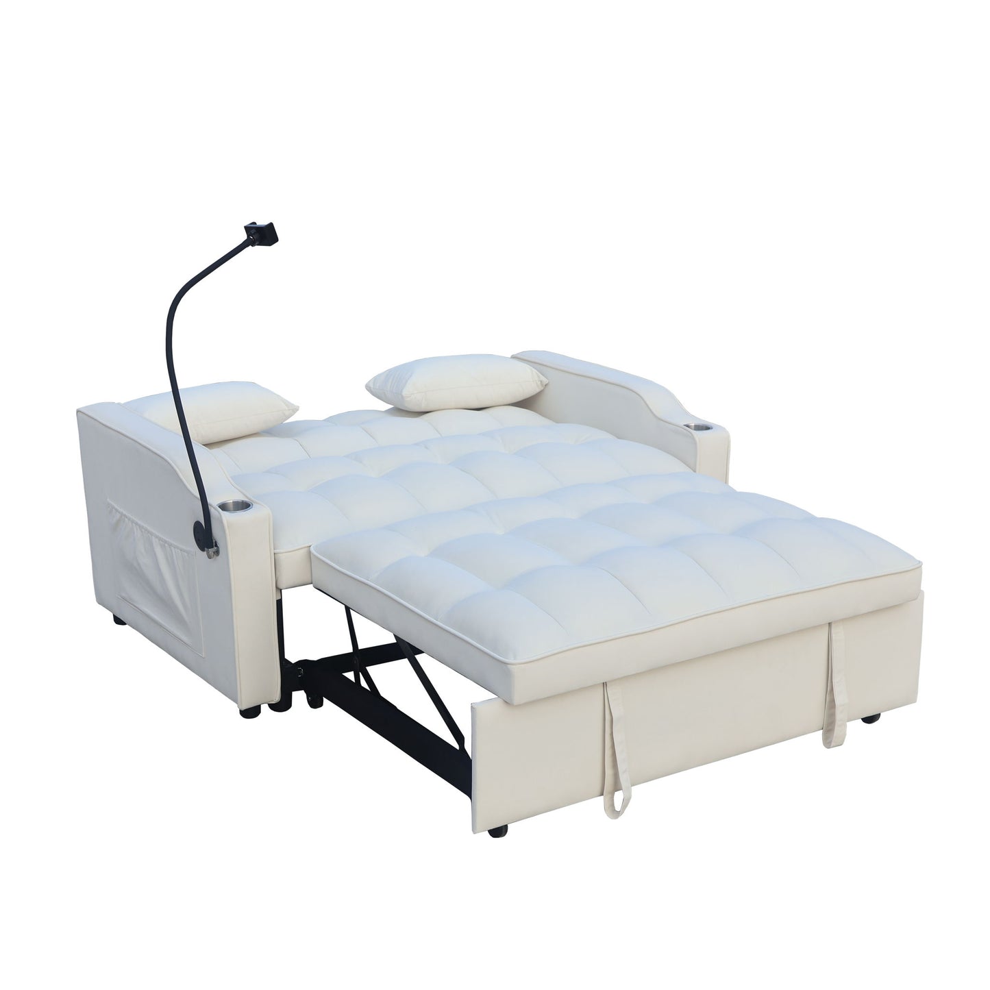 Modern Loveseat With Pullout Bed, Adjustable Reclining Backrest