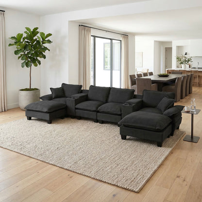 Modular Cloud Couch Sofa With Cup Holders & Storage, USB Port