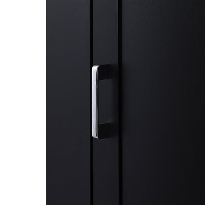 Tall Freestanding Bathroom Storage Cabinet With Adjustable Shelves And Side Hooks Board, Rectangle Design