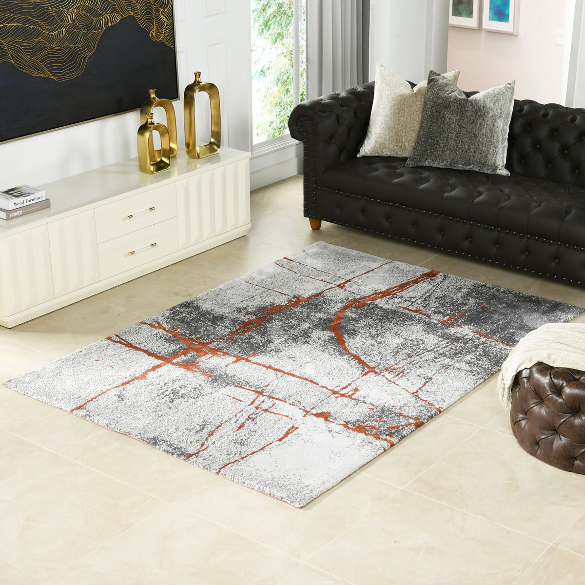 Quarry - 5' X 6.5' Abstract Area Rug - Gray / Orange