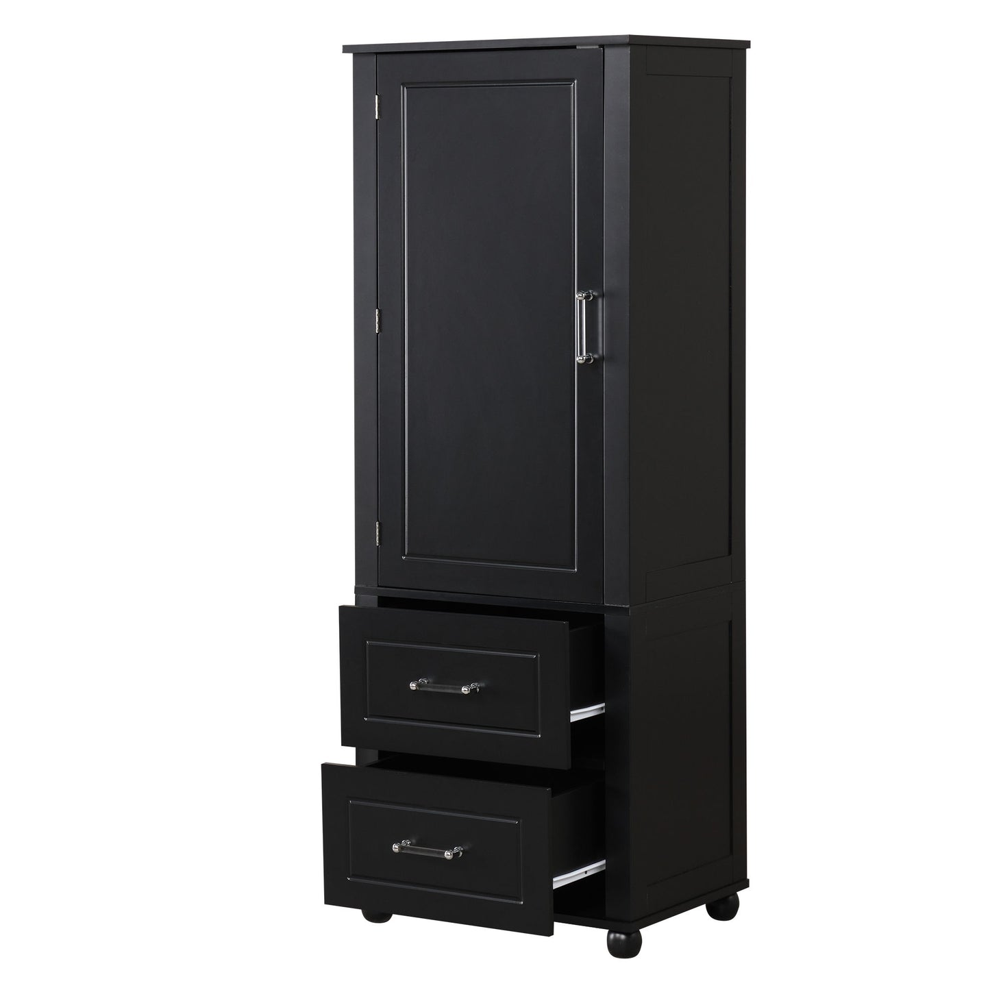 Tall Freestanding Bathroom Storage Cabinet With 2 Drawers And Adjustable Shelf