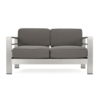 Outdoor Aluminum Loveseat With Cushion - Gray