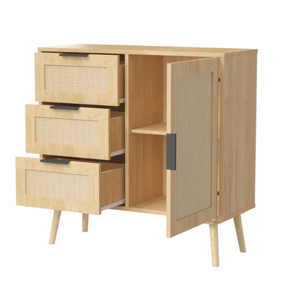 Dresser With Drawers And Adjustable Shelf - Antique Natural / Rattan
