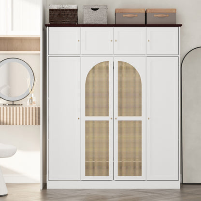 8 Door Armoire Wardrobe With Adjustable Shelves And Hanging Rod