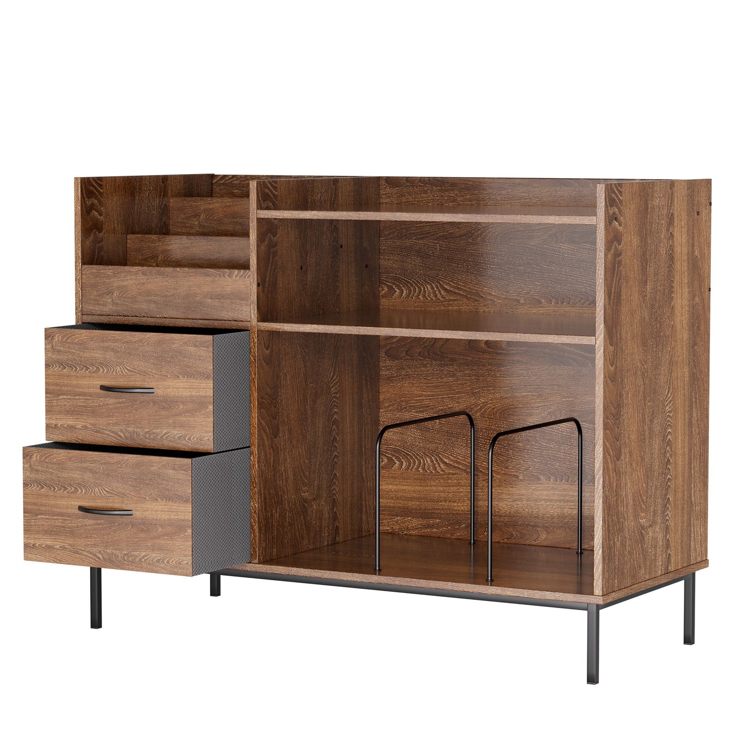 Eco-Friendly Vinyl Record Player Stand With Flip-Top Storage, Media Console With Dual Outlets And Dustproof Drawers
