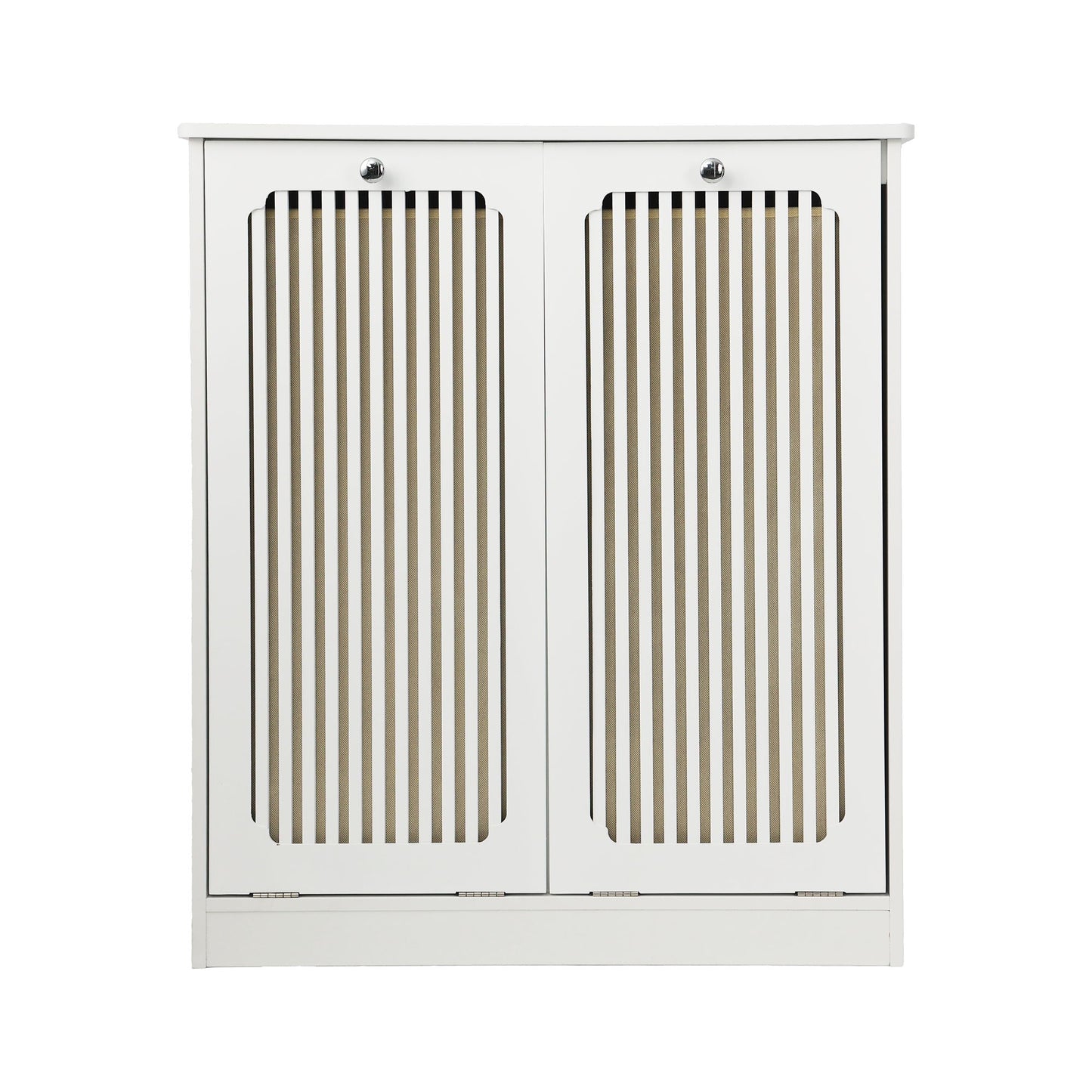 Louvered Flip Top Laundry Cabinet With Dual Fabric Baskets - White