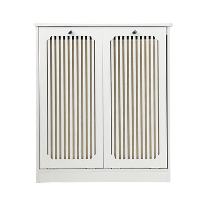 Louvered Flip Top Laundry Cabinet With Dual Fabric Baskets - White