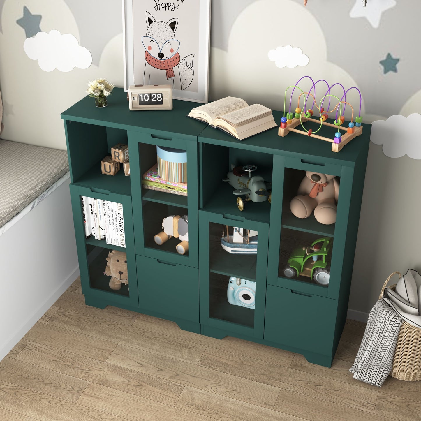 Modern Cabinet With Glass Doors And Drawer