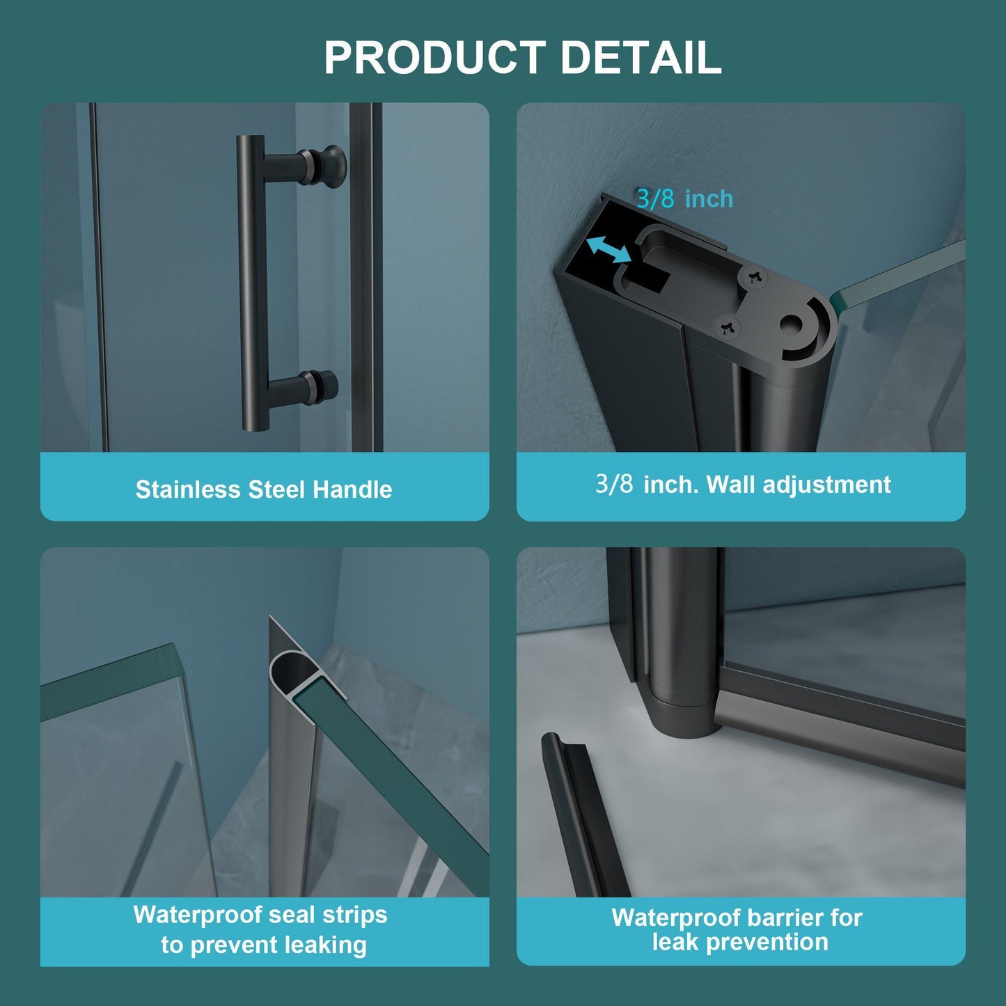 Fold Frameless Shower Door With Tempered Glass