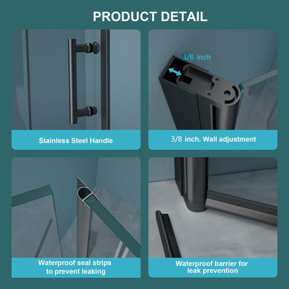 Fold Frameless Shower Door With Tempered Glass