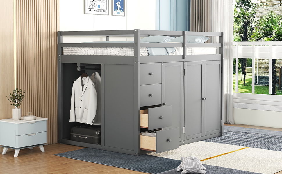 Loft Bed With Built In Wardrobes, Cabinets And Drawers