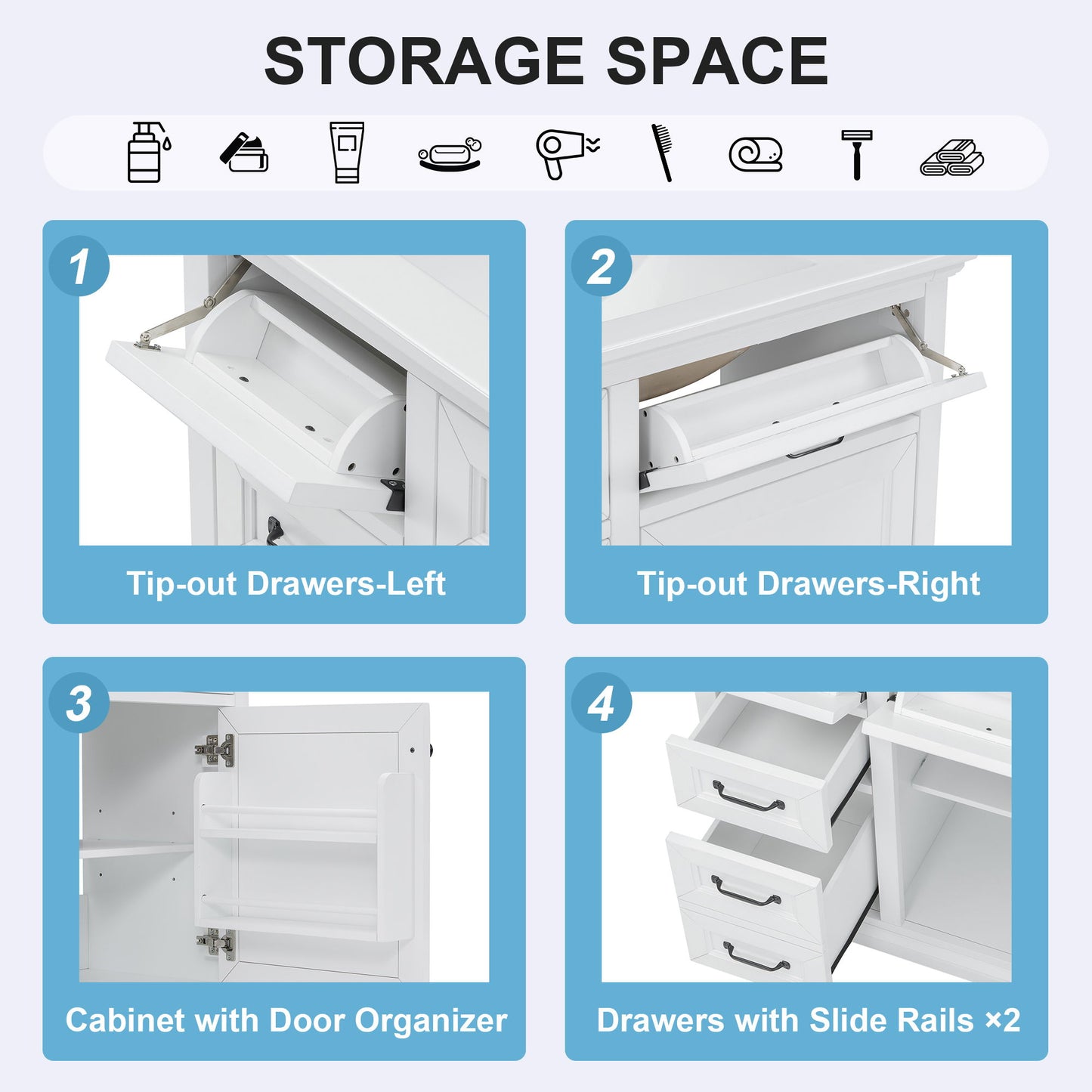 Modern Bathroom Vanity With Sink Top, 4 Drawers And 1 Soft-Close Door