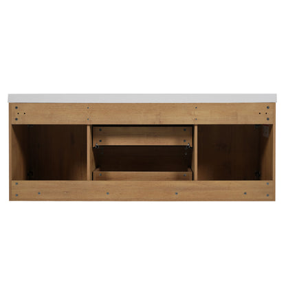 Double Sink Bathroom Vanity, Cabinet & Soft Close Doors, Divided Drawers, Wall Mounted Storage - Wood