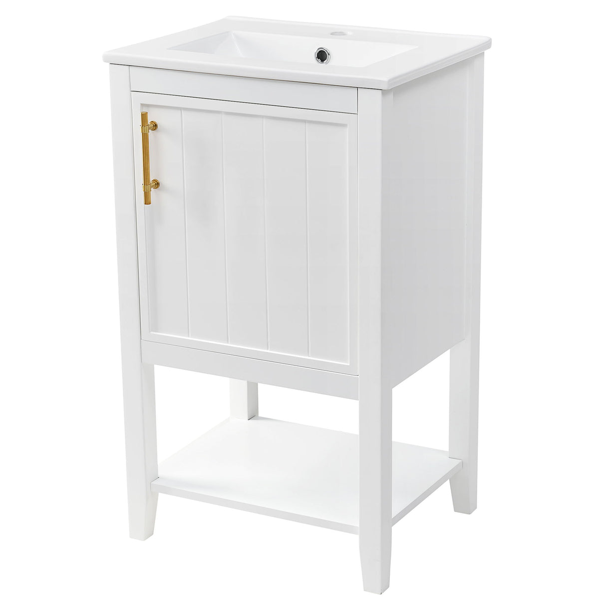 Modern Bathroom Vanity With Sink, Soft-Closing Door And Open Shelf