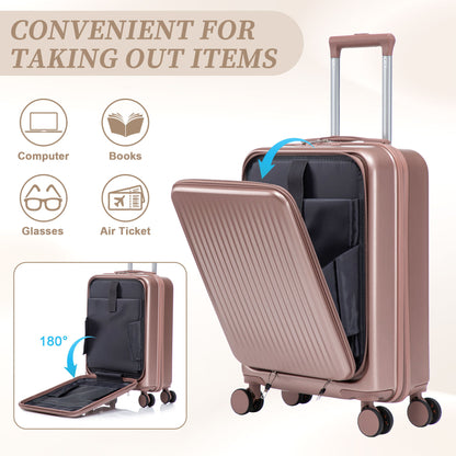 Luggage Set With Cosmetic Case, Combination Lock, Front Opening Design