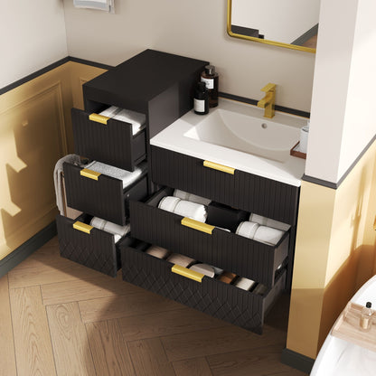 Wall Mounted Floating Cabinet With Side Cabinet Combo, Rectangular Ceramic Sink Vanity