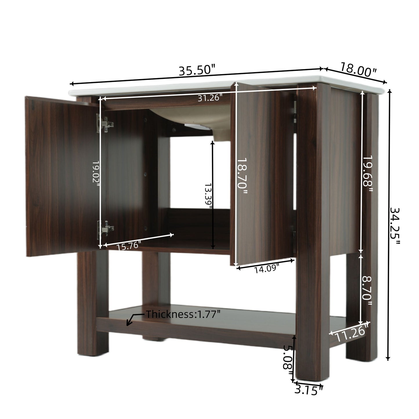 Modern Bathroom Vanity With Rectangle Ceramic Sink, Soft Closing Doors