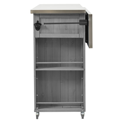 Outdoor Kitchen Island With Stainless Steel Top, Ample Storage Space, Towel And Spice Racks And A Bottle Opener