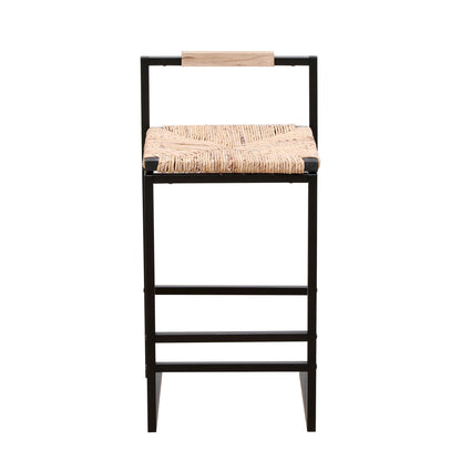 Water Hyacinth Woven Bar Stools With Back Support, Counter Height Dining Chairs (Set of 2) - Natural