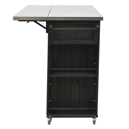 Outdoor Kitchen Island With Stainless Steel Top, Ample Storage Space, Towel And Spice Racks And A Bottle Opener