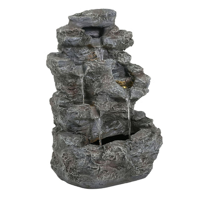 Concrete Rock Waterfall Fountain With LED Lights, Outdoor Garden Decor