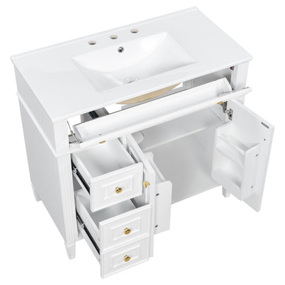 Bathroom Vanity With Sink, 3 Drawers & 2 Soft-Close Doors