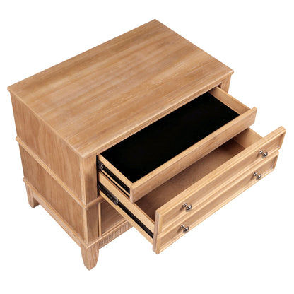 Hazel - 3 Drawer Side Table For Living Room, Hallway, Entryway Solid Wood With Silver Handles - Natural