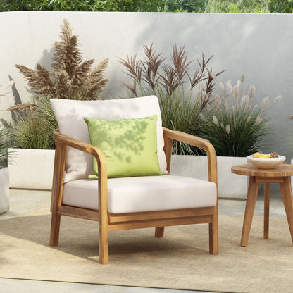 Outdoor Lounge Chair With Woven Backrest, Solid Wood Frame, Comfortable Cushions