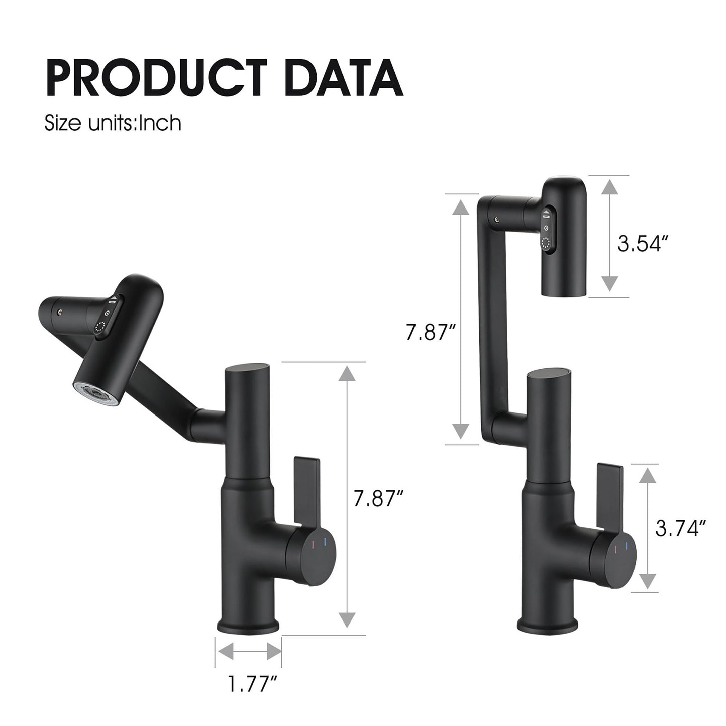 Bathroom Sink Faucet With Spray Function And Temperature Display, Anti Skid Switch, 360 Degree Rotary