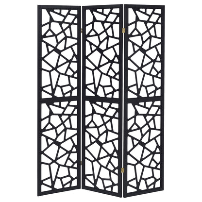 3 Panel Folding Screen With Mosaic Cutout Design - Black