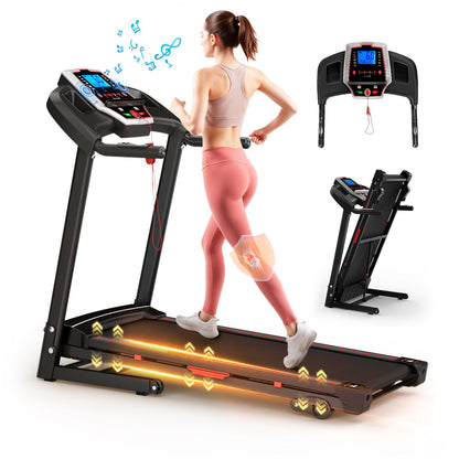 Folding Treadmills For Home - 3.5Hp Portable Foldable With Incline, Electric Treadmill For Running Walking Jogging Exercise With 12 Preset Programs, Indoor Workout Training Space Save Apartment, App - Black