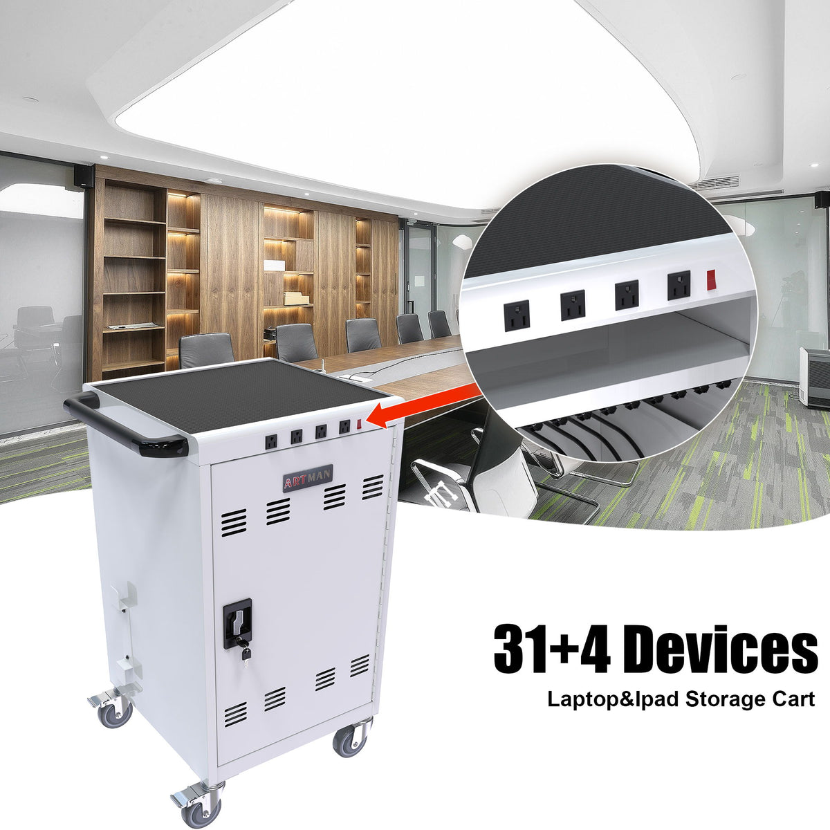 Mobile Charging Cart For Tablets Laptops 35, Device Capacity Matt Metal