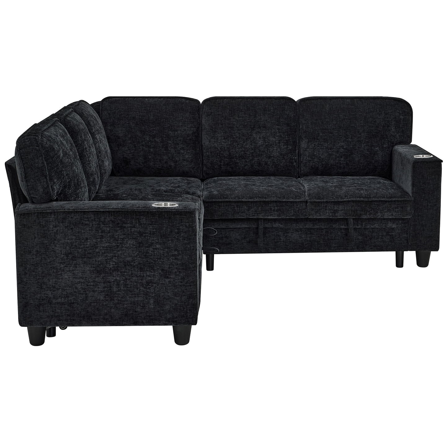L-Shaped Sofa With Pull Out Sofa Bed With USB