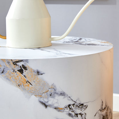 Elegant Cylindrical Table With Patterned Design For Versatile Use - White