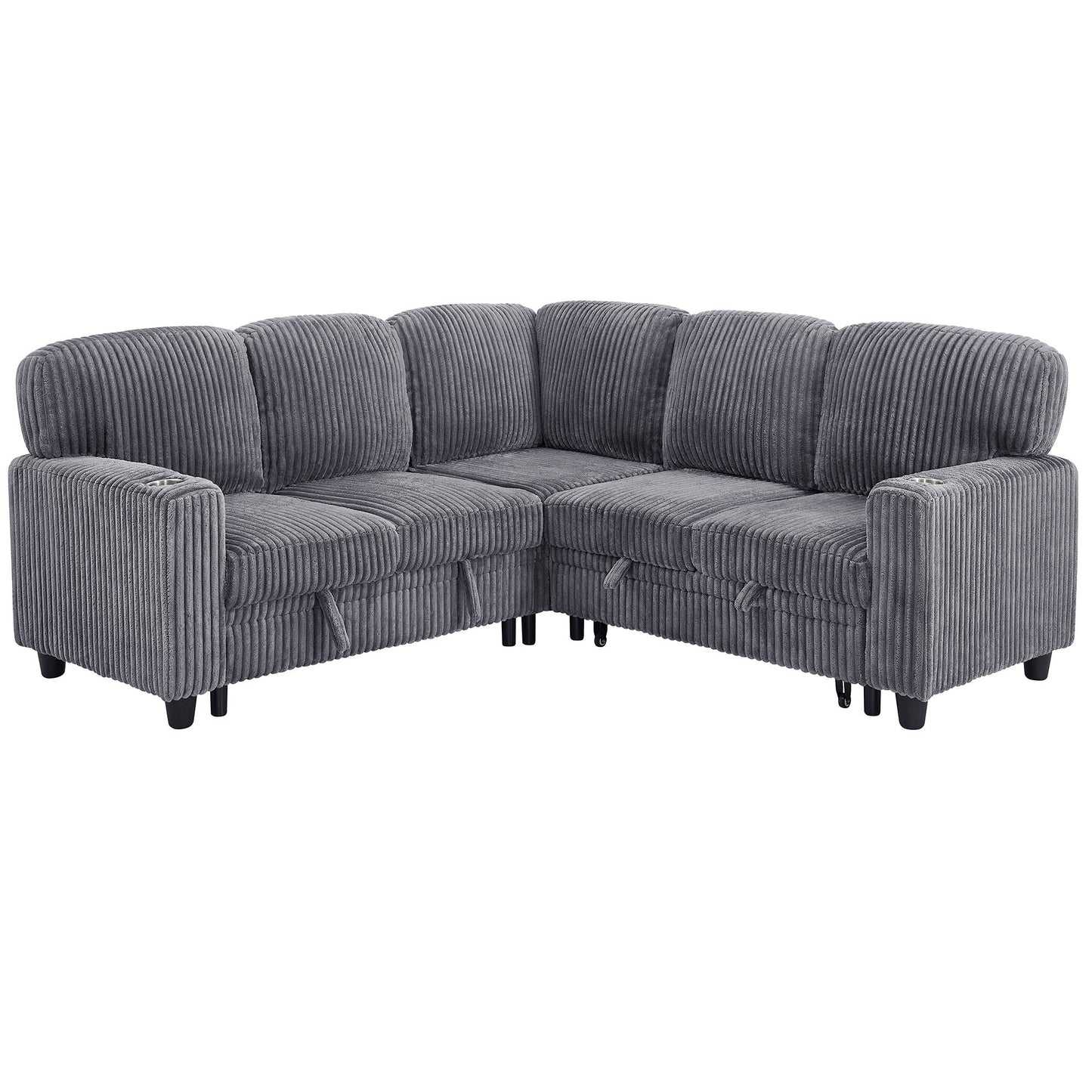 L-Shaped Sofa With Pull Out Sofa Bed With USB