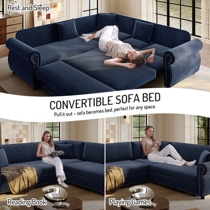 L-Shaped Sofa Couch With Pull-Out Bed