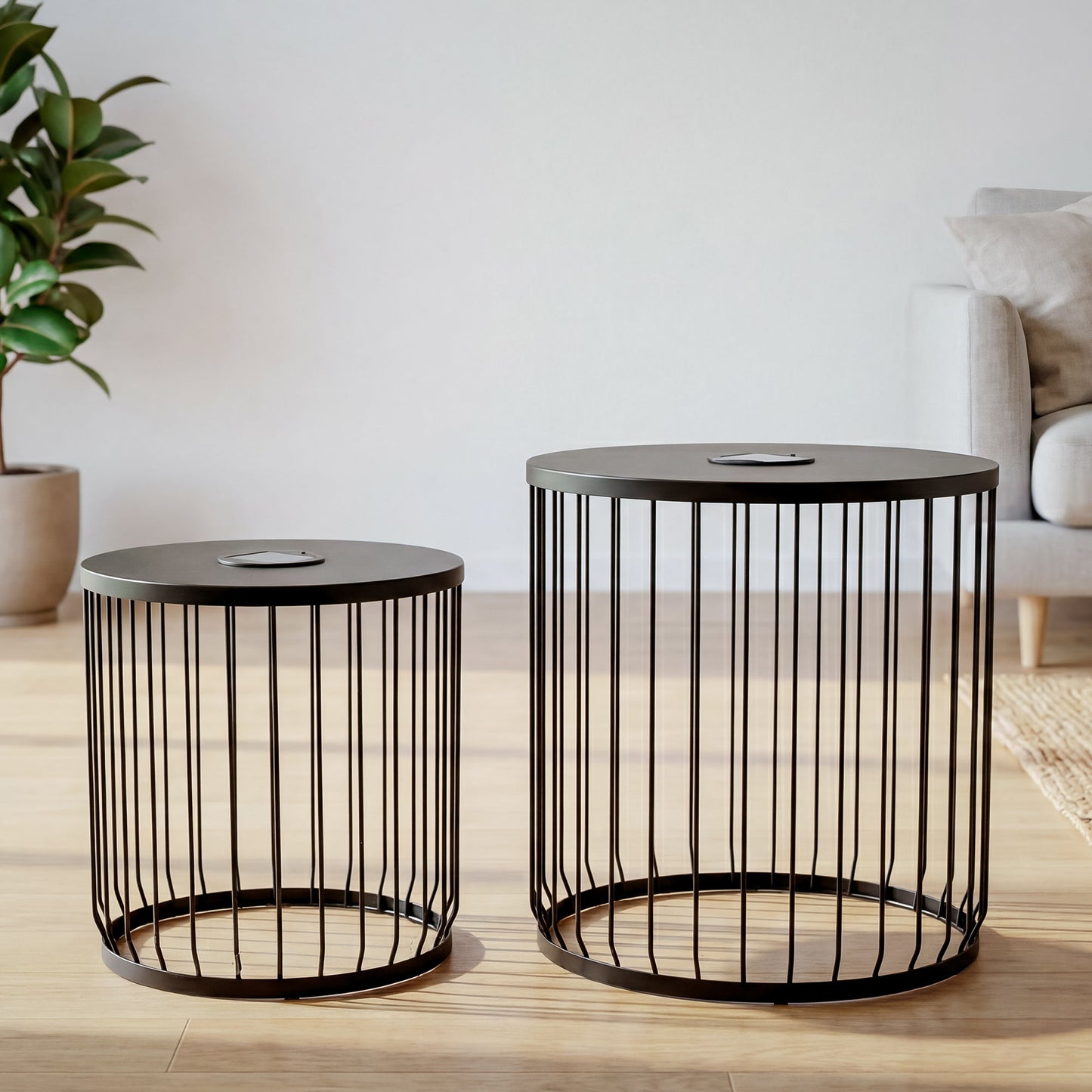 Solar Powered Nesting Side Table Set - Black