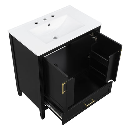 Elegant Fluted Bathroom Vanity With Sink, Soft Close Doors & Drawer