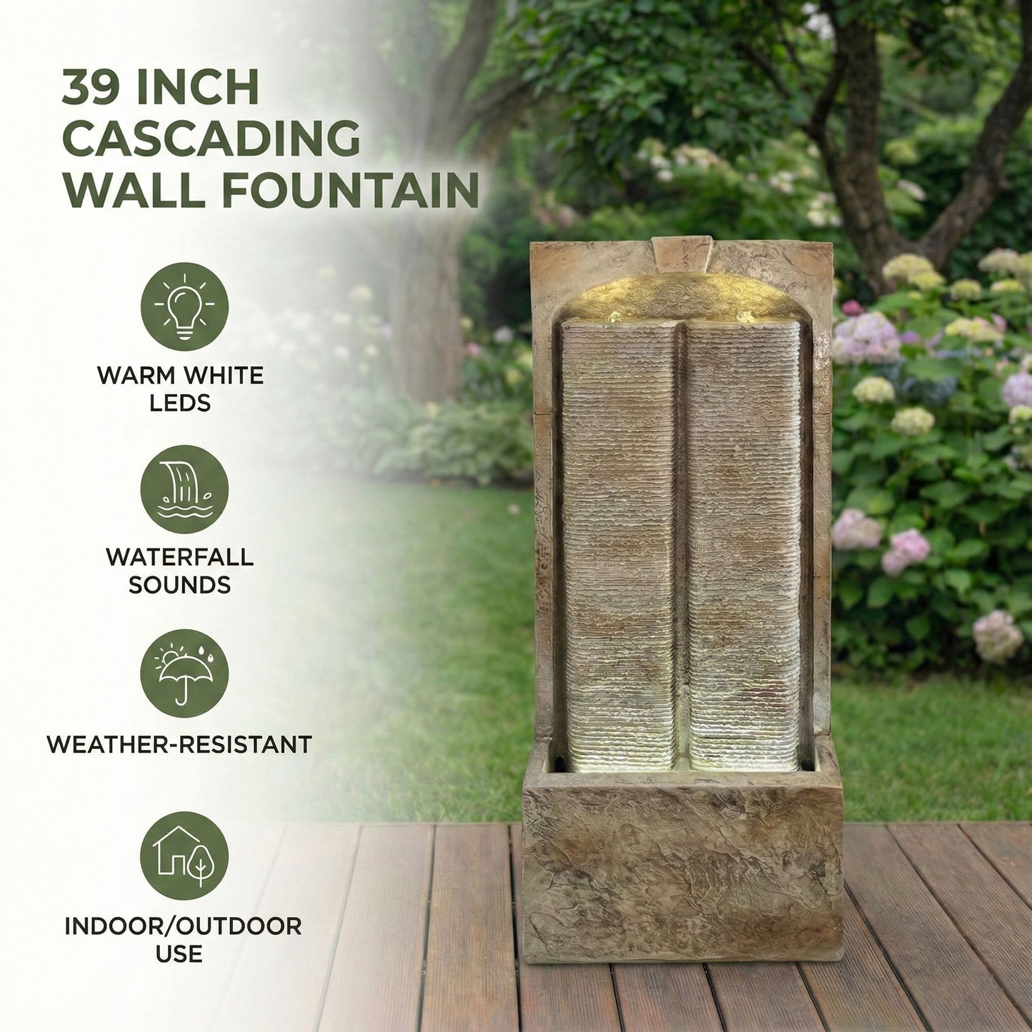 Modern Outdoor Water Fountain With LED Lights