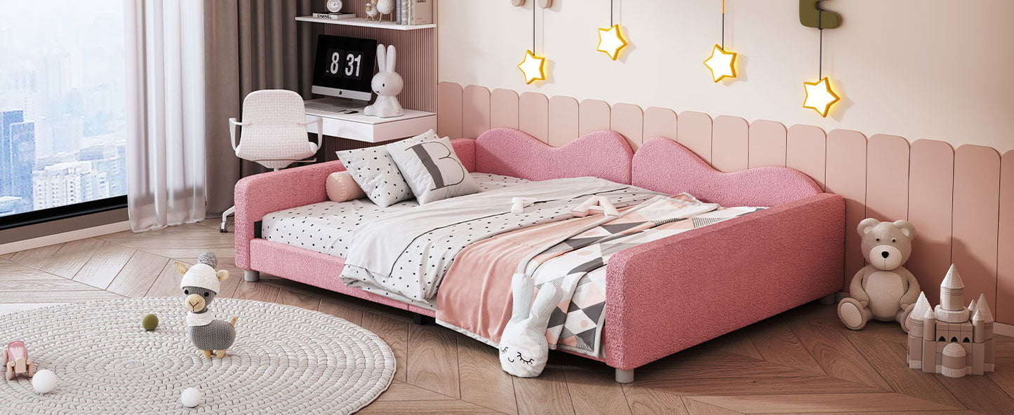 Upholstered Daybed, Sherpa Fabric Sofabed With Cloud-Shaped Backrest