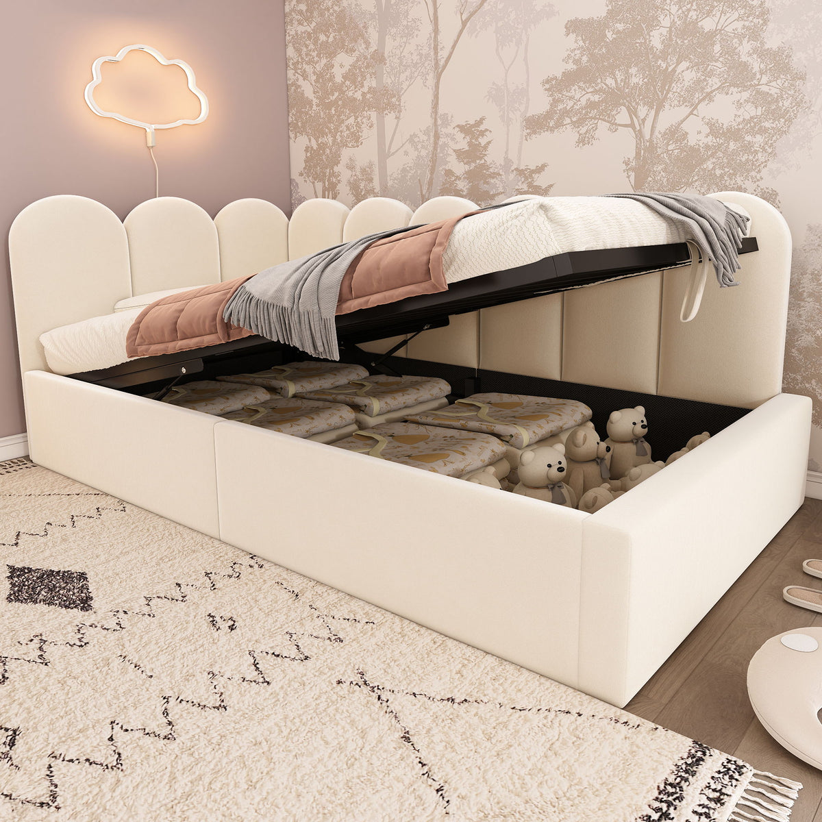 Upholstered Daybed With Metal Slatted Base