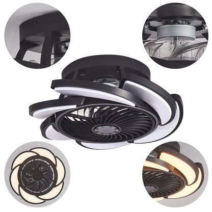 Bladeless Ceiling Fan With Remote Control, 6 Speeds Dimmable Light, Enclosed Low Profile For Living Room - Black