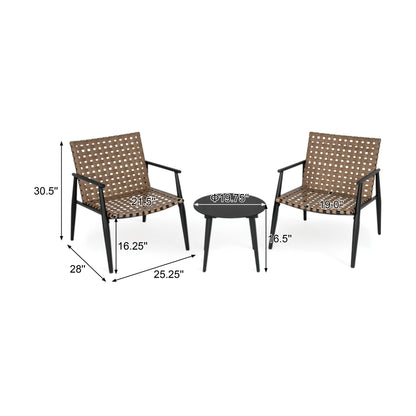 Outdoor Chat Set, 2 Chairs & Side Table - Black / Brown