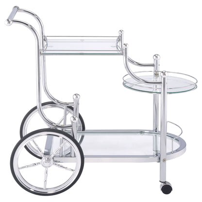 Reia - 3 Tier Cart With Casters & Tempered Glass Design - Chrome