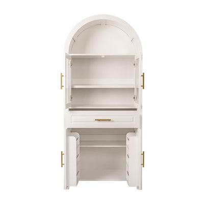 Arched Kitchen Pantry Cabinet With Adjustable Shelves & Barn Door Design