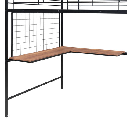Loft Bed With Desk And Grid, Stylish Frame With Lateral Storage Ladder And Wardrobe