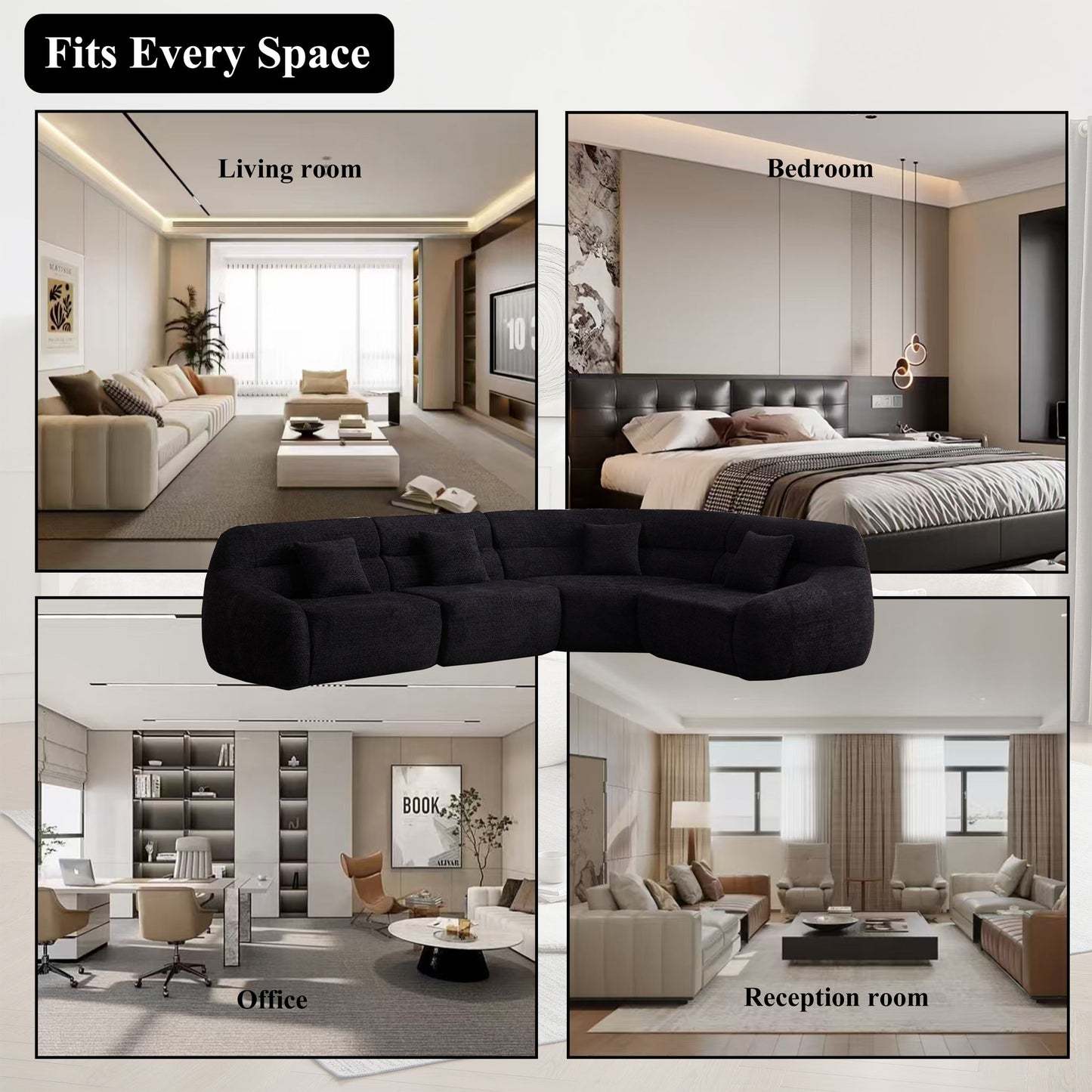 Luxury Curved Corner Sectional Sofa With 4 Pillows